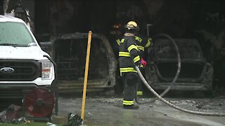 Garage engulfed in flames after family smokes a turkey