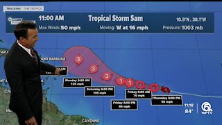 Tropical Storm Sam forms with 50 mph winds
