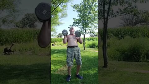 80lbs dumbbells Shoulders press, 61 years old, outdoor lifting series