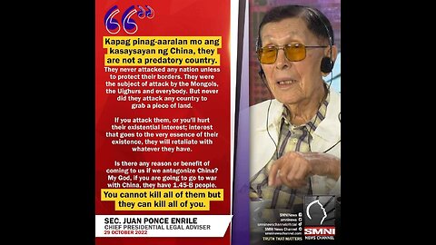 Juan Ponce Enrile on China-Philippines relations...