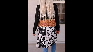 Western Cow Long Sleeve Cardigan, Women's Clothing