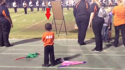Adorable Little Color Guard Performs Routine From Sidelines