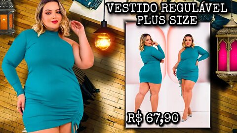 🛑 VESTIDO TUBINHO CANELADO PLUS SIZE AMARRAÇÃO LATERAL REGULÁVEL