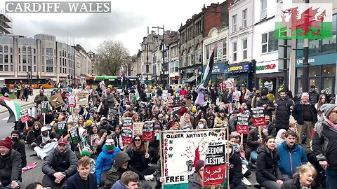 March Pro-Palestinian Protesters Castle Street Cardiff