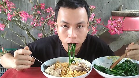 instant noodles, duck meat, boiled vegetables ASMR Mukbang