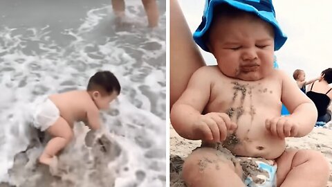 When Babies Do Mistakes on Beach Funny Baby Reactions In Beach