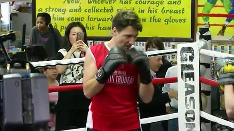 Canada's Prime Minister Trudeau goes boxing in NY
