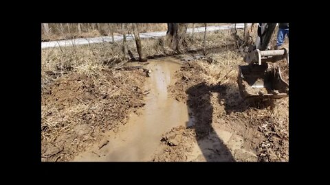 Cleaning ditches with Bobcat e42 mini excavator & ditch work in flooded woods