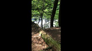 Hiking deep in the woods to a natural waterfall pool