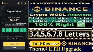 Binance Crypto WODL Answers Today | All Letters WOTD | Word of the day | Binance ETH Upgrade Theme