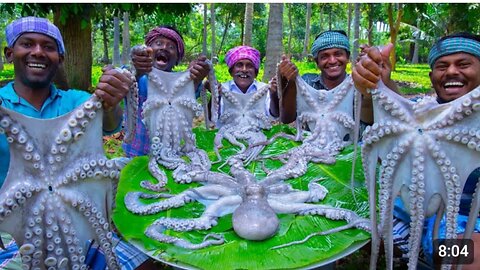 OCTOPUS_COOKING_and_EATING___Big_Size_Octopus_fry___Seafood_Recipe_Cooking_in_Village