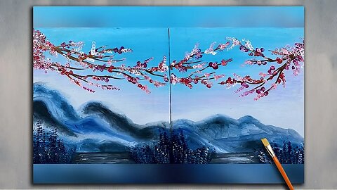 Cherry Blossom / Flowers and Landscape / Acrylic Painting Tutorial
