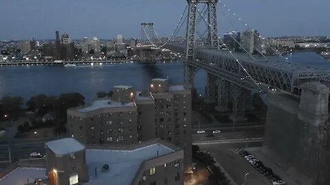 Amazing New York City Drone Williamsburg Bridge at Night, 4k 2160p