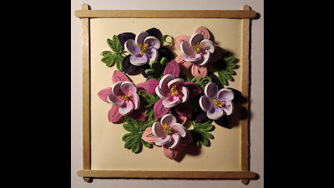 Quilling columbine as a card or wall decor