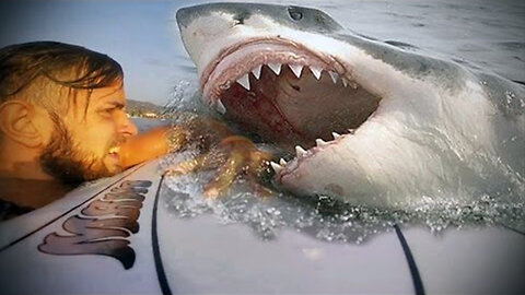 Shark Attack 2023 - Scared Surfer Fights off Great White Shark Attacking