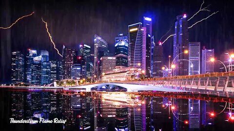 Thunder sound & Heavy Rain | In the city night lights for deep sleep, relaxation, insomnia relief