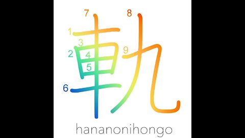 軌 - rut/wheel/track/model/way of doing - Learn how to write Japanese Kanji 軌 - hananonihongo.com