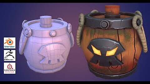 LowPoly Stylized Barrel#Modeling#Unwrap#Sculpting#Texturing in Blender2.8#ZBrush#Substance Painter-