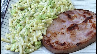 ham steak with broccoli mac & cheese