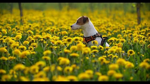 Jack Russell on a Dandelion Field