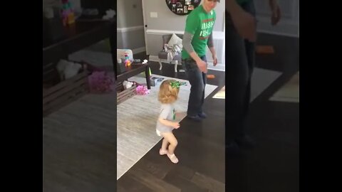 Wonderful baby girls dance by brother