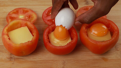 Pour 1 egg into the tomato and your dinner is ready! super filling and very delicious