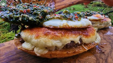 Cheese Crust Sandwich with traditional chimichuri | (ASMR, Relaxing sounds,unexpected weather)