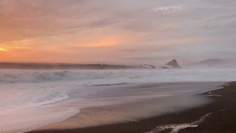 Massive waves at sundown at Wright's Beach, Sonoma Coast State Beach, California