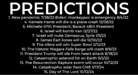 PREDICTIONS - Harris' plane crash 12/26; Israel nuke Damascus 1/5/23; asteroid 9/2/23