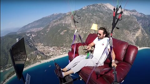 Man attempts to #Paraglide with #Couch #Sofa! 😯
