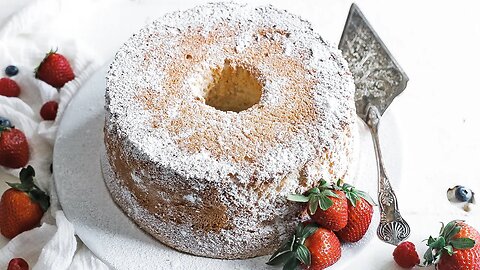 Homemade Angel Food Cake Recipe + Whipped Cream & Fresh Berries