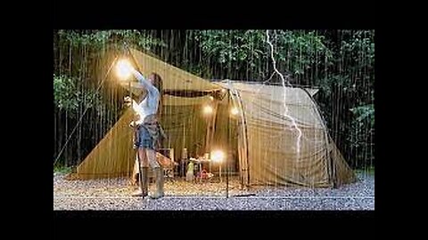 Camping in the Rain Rainstorm Enjoying Relax Solo Tent Shelter Camping Rain ASMR