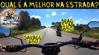 Viagem de moto custom. Drag STAR 650 vs. SAVAGE 650, qual é a melhor moto para ESTRADA?