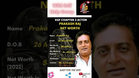 🔥KGF Chapter 2- Actor Prakash Raj Net Worth🔥#shorts🔥#wildselfhelpgroup🔥22 April 2022🔥