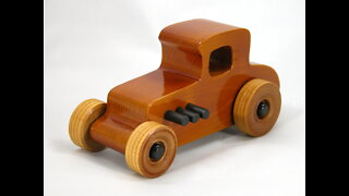 Wood Toy Car, Hot Rod '27 T-Coupe, Handmade and Finished with Amber Shellac and Black Acrylic Paint