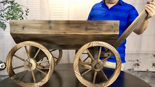 Patio Garden Outdoor Wooden Wagon Flower Planter Setup & Review