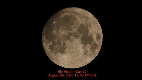 Waxing Gibbous Moon Phase - August 30, 2023 12:05 AM CST (6th Moon Day 12)