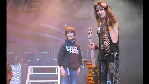 11 year old Aidan Fisher with Steel Panther