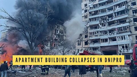 An apartment building collapses after being hit by a missile in Dnipro, Ukraine
