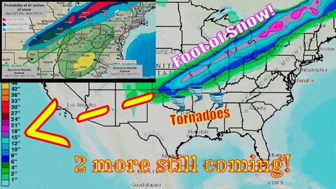 Official NWS Snowfall & Ice totals - 3 Major Storms coming & Tornadoes!