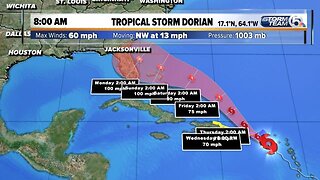 Wednesday 8 a.m. Update: Dorian forecast to become Category 2 hurricane