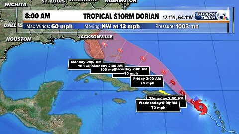 Wednesday 8 a.m. Update: Dorian forecast to become Category 2 hurricane