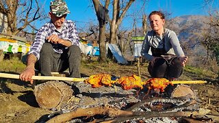 Ember-Roasted Meat: A Delicious and Savory Village Delight Cooked Outside.