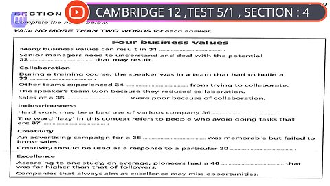cambridge 12 listening test 5/1 section 4 WITH ANSWER : HD QUALITY
