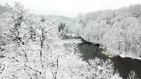 Drone video of snow in Loch Raven