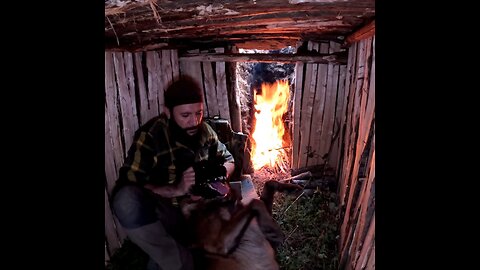 Building Underground Bushcraft Shelter With Fireplace,
