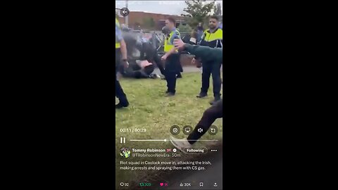 Irish police spraying Irish people protesting against migrants