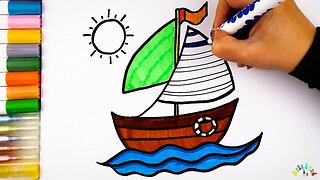 Drawing and Coloring a Boat for Kids & Toddlers | Ariu Land