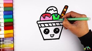 Drawing and Coloring an Ice Cream Bowl for Kids & Toddlers | Ariu Land