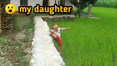 My daughter fall from wall || Funny baby video